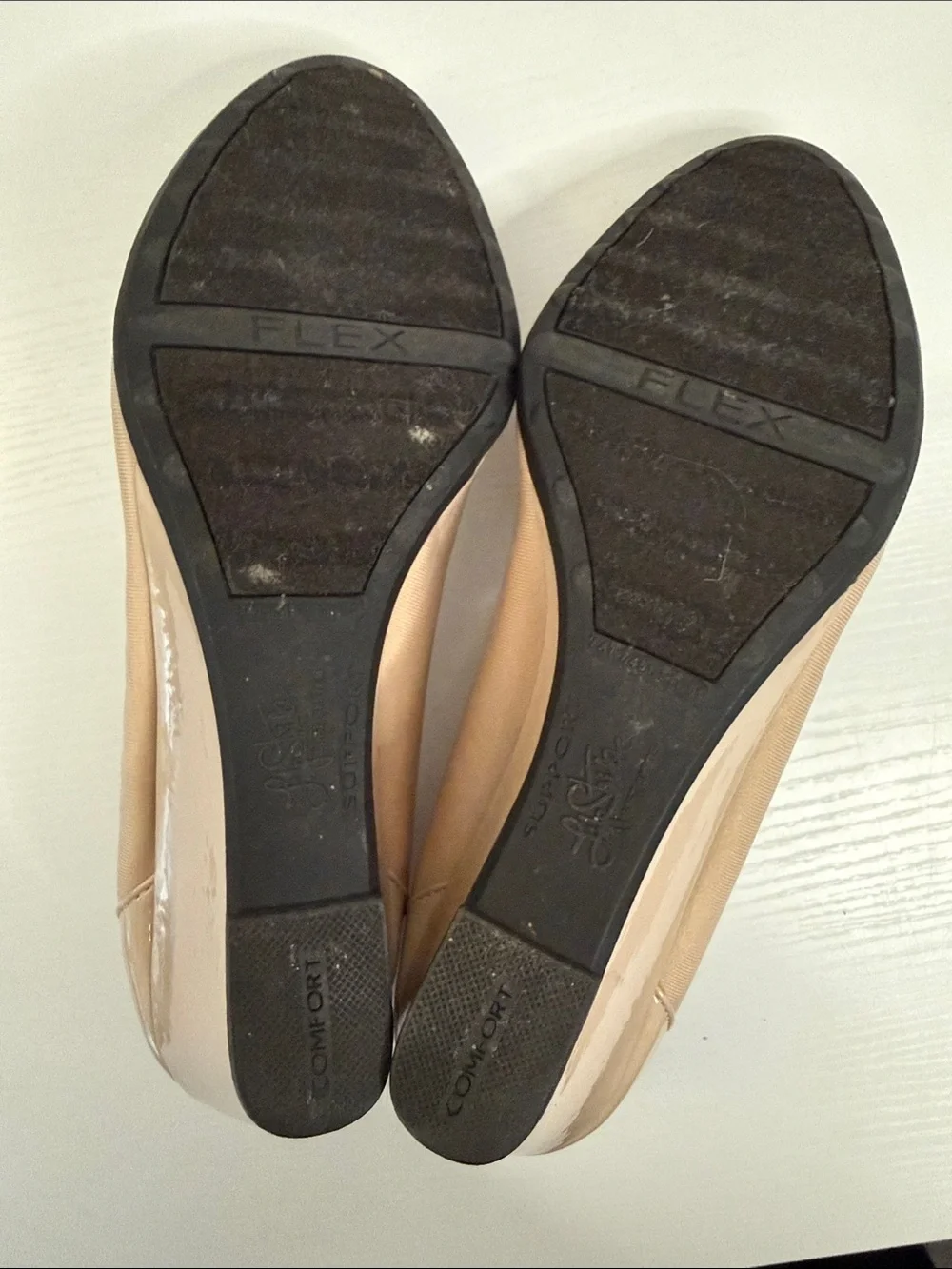 Life Stride Beige Patent Wedge Pumps